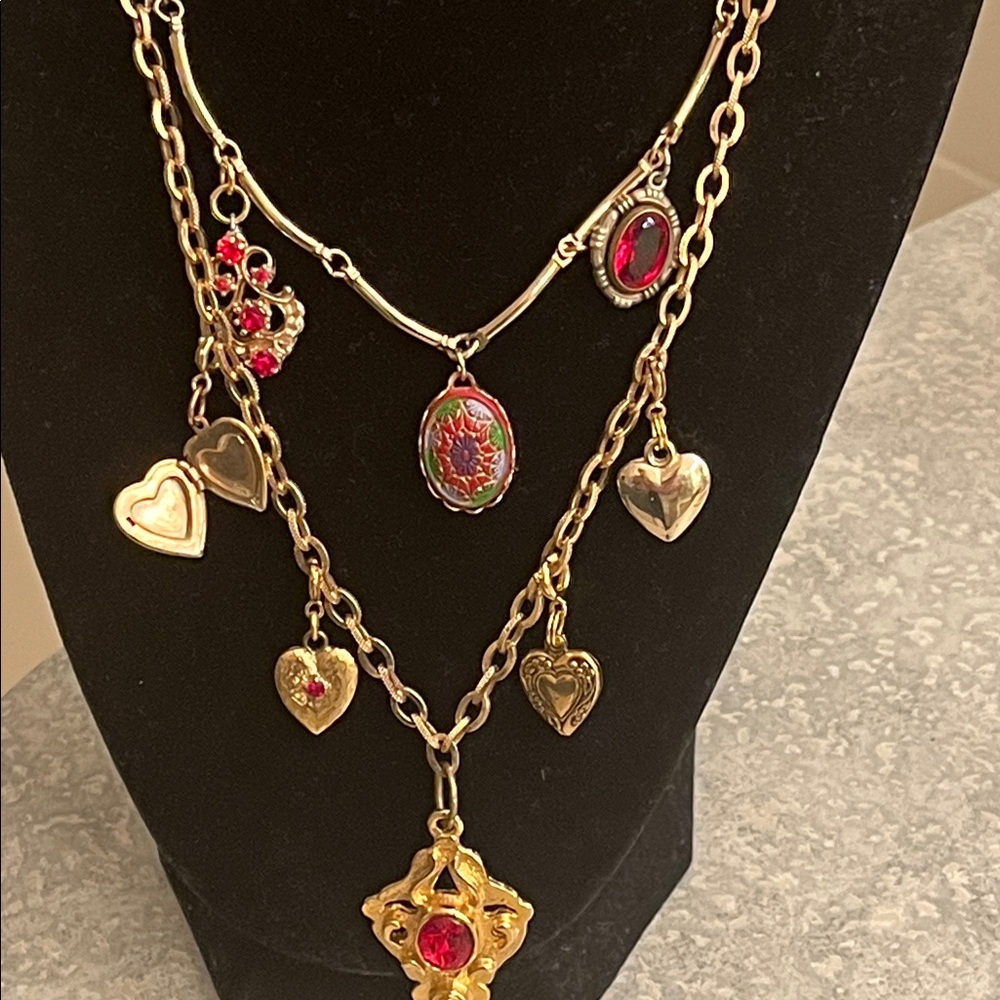 Sold-In show-Gold and Red Heart Pendant Necklace - Picture 2 of 10